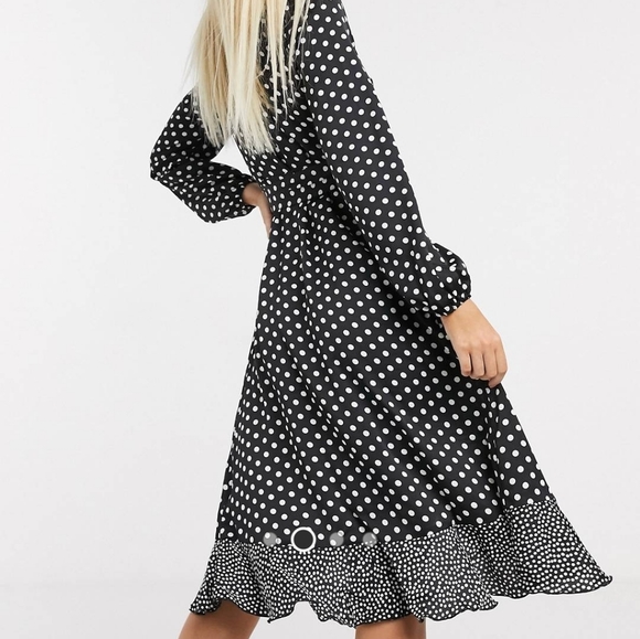 Lipsy Black and White Polka Dot Midi Dress - Picture 2 of 2